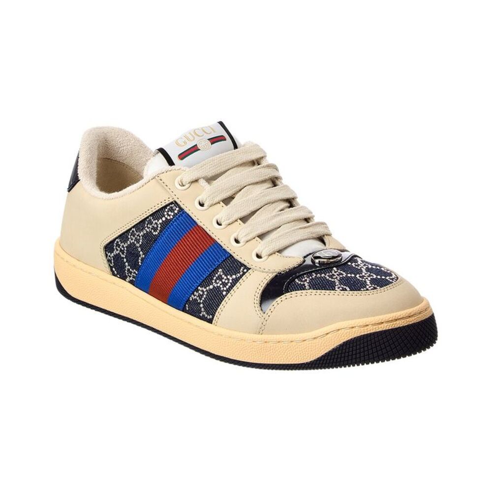 Gucci Screener Gg Crystal Denim & Leather Sneaker, White